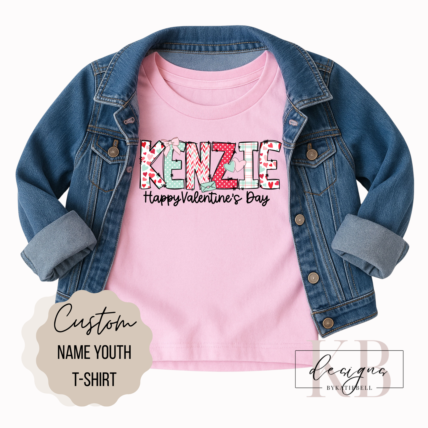 Valentines Youth Tee, Custom Name T-Shirt