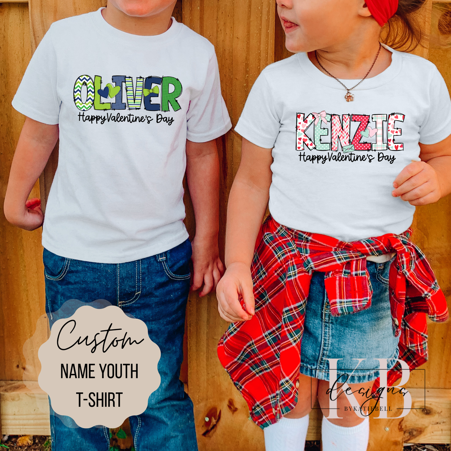 Valentines Youth Tee, Custom Name T-Shirt