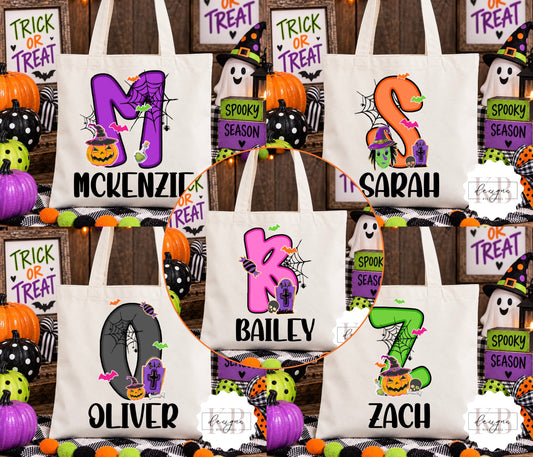 Name Halloween Trick or Treat Bag | Custom Name Canvas Tote | Kids Halloween Candy Bag | Personalized Trick or Treat Tote