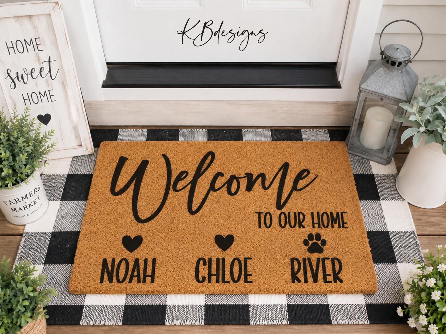 Personalized Coir Welcome Doormat | Welcome To Our Home | Custom Family Name Front Door Mat | Family and Animal Names