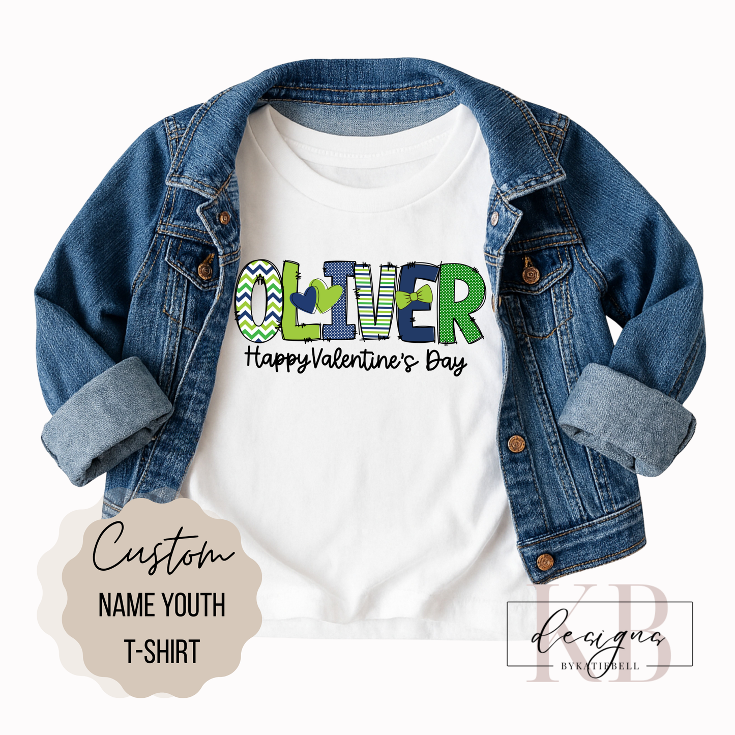 Valentines Youth Tee, Custom Name T-Shirt