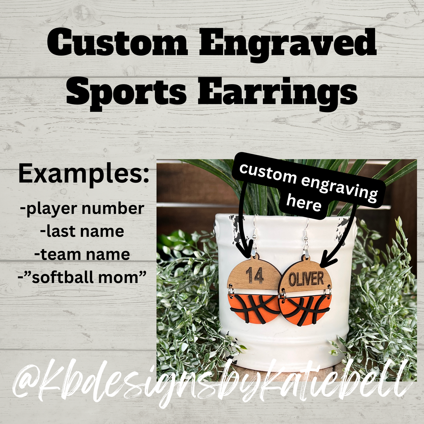 Personalized Sports Earrings, Engraved Wooden Sports Earrings, Baseball, Softball, Football, Tennis, Soccer, Volleyball, Basketball, Sports