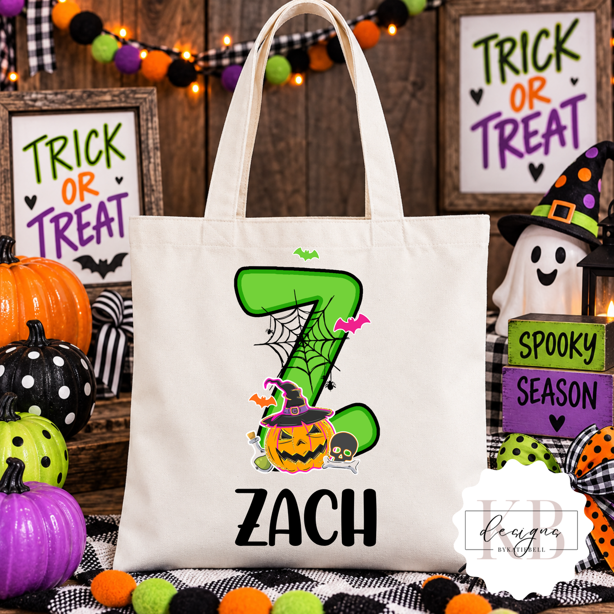 Name Halloween Trick or Treat Bag | Custom Name Canvas Tote | Kids Halloween Candy Bag | Personalized Trick or Treat Tote