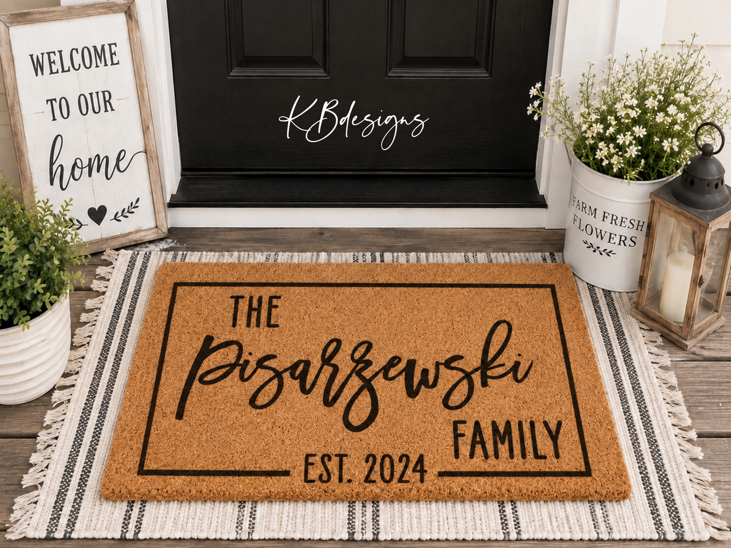 Personalized Coir Welcome Doormat | Custom Family Name Front Door Mat