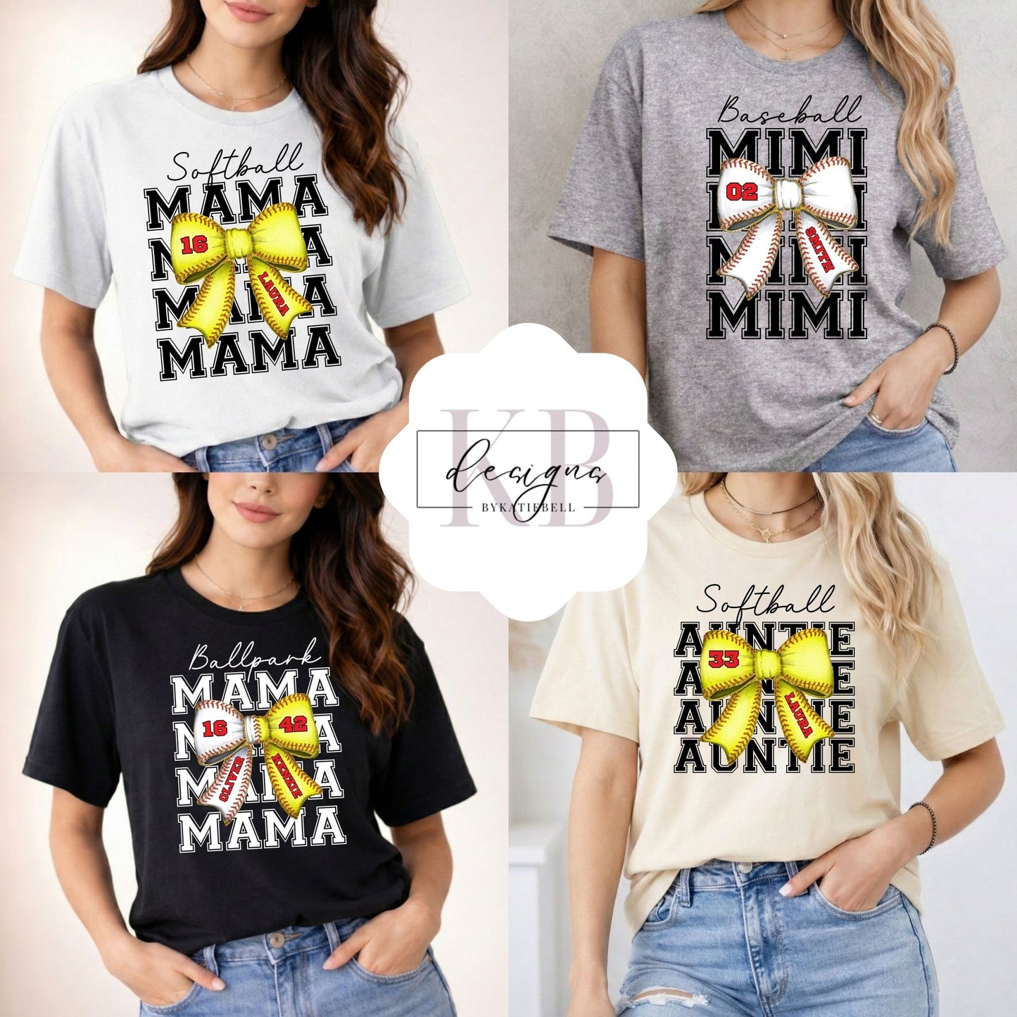 Custom Baseball/Softball Mama Shirt | Personalized Name & Number Bow | Ballpark Mom Tee or Sweatshirt