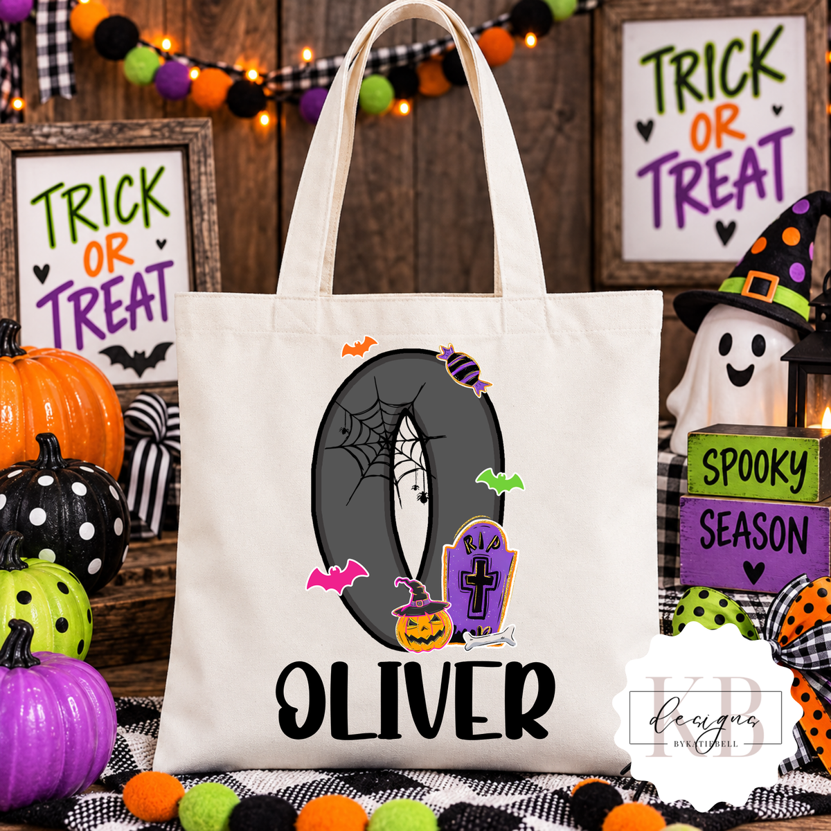 Name Halloween Trick or Treat Bag | Custom Name Canvas Tote | Kids Halloween Candy Bag | Personalized Trick or Treat Tote