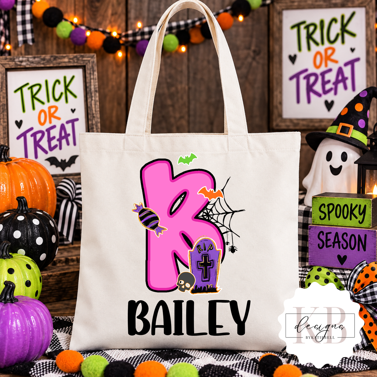 Name Halloween Trick or Treat Bag | Custom Name Canvas Tote | Kids Halloween Candy Bag | Personalized Trick or Treat Tote