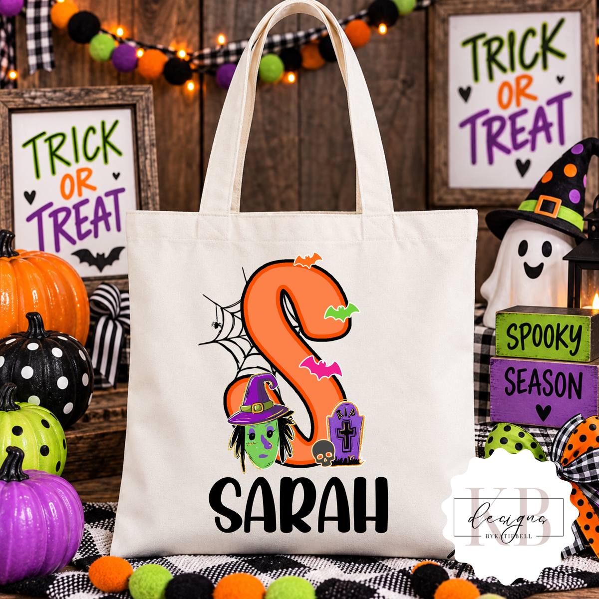 Name Halloween Trick or Treat Bag | Custom Name Canvas Tote | Kids Halloween Candy Bag | Personalized Trick or Treat Tote