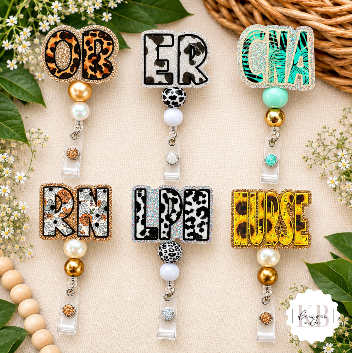Nurse Badge Reel | RN, OB, ER,  Nurse, cna, lpn | Boho, Cow Print,  Leopard, Sunflower, Palm Trees id Holder | Cute Nurse Gift