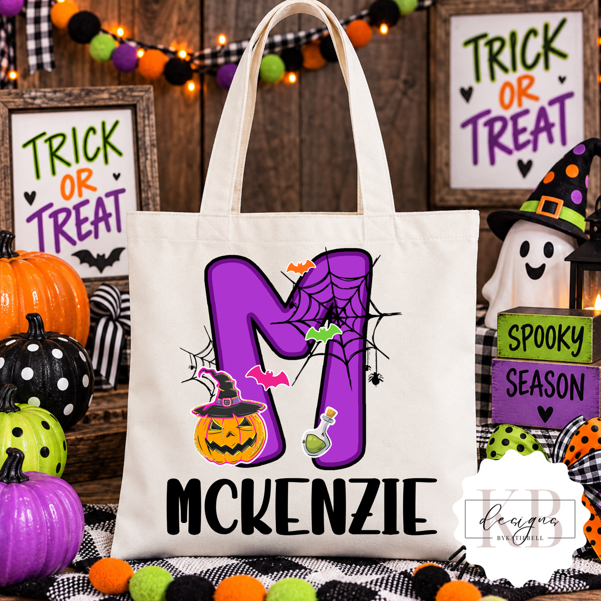 Name Halloween Trick or Treat Bag | Custom Name Canvas Tote | Kids Halloween Candy Bag | Personalized Trick or Treat Tote