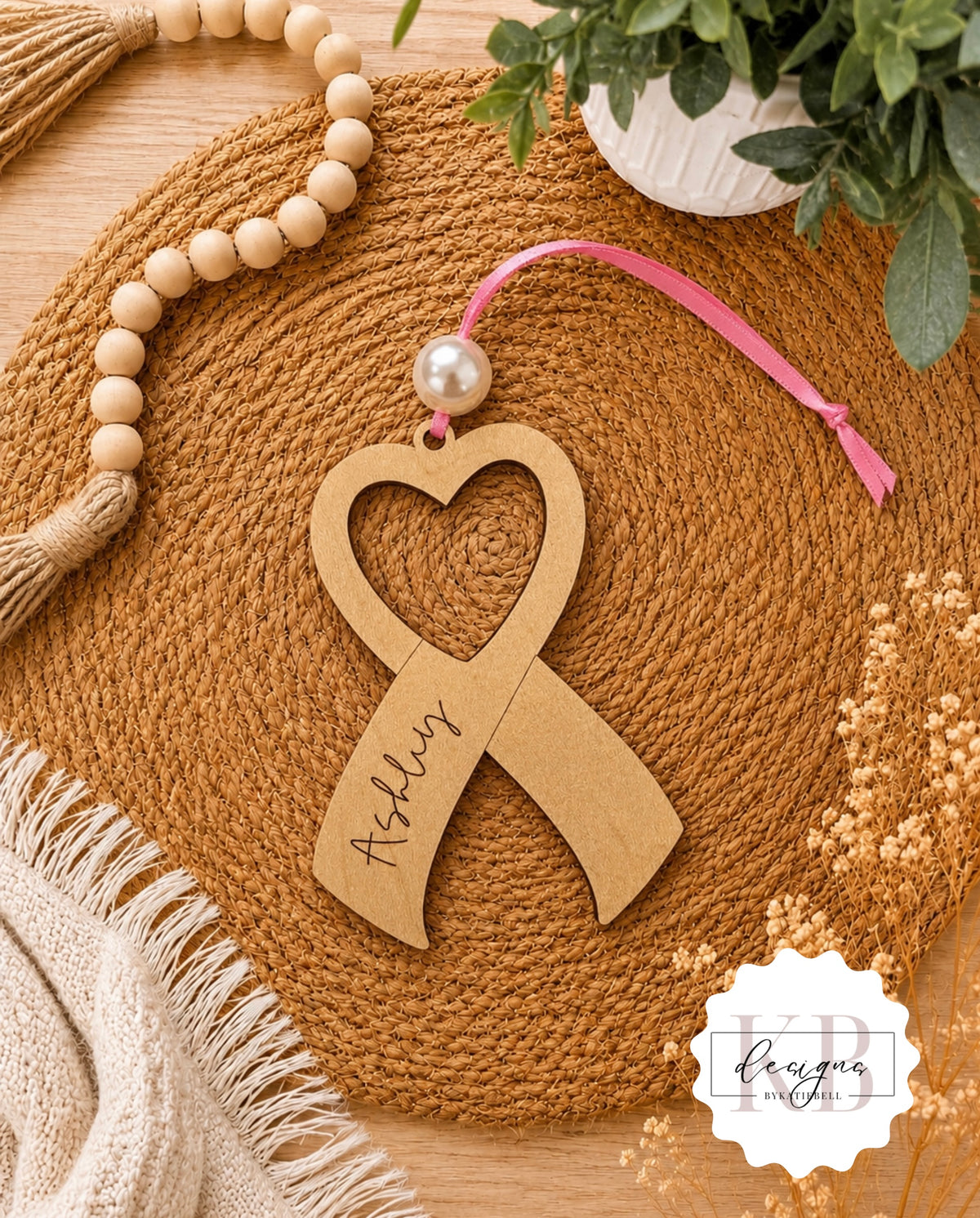 Breast Cancer Support Ornament, Engraved Pink Ribbon Ornament, Personalized Breast Cancer Gift, Cancer Survivor Gift, Hope & Strength Keepsake