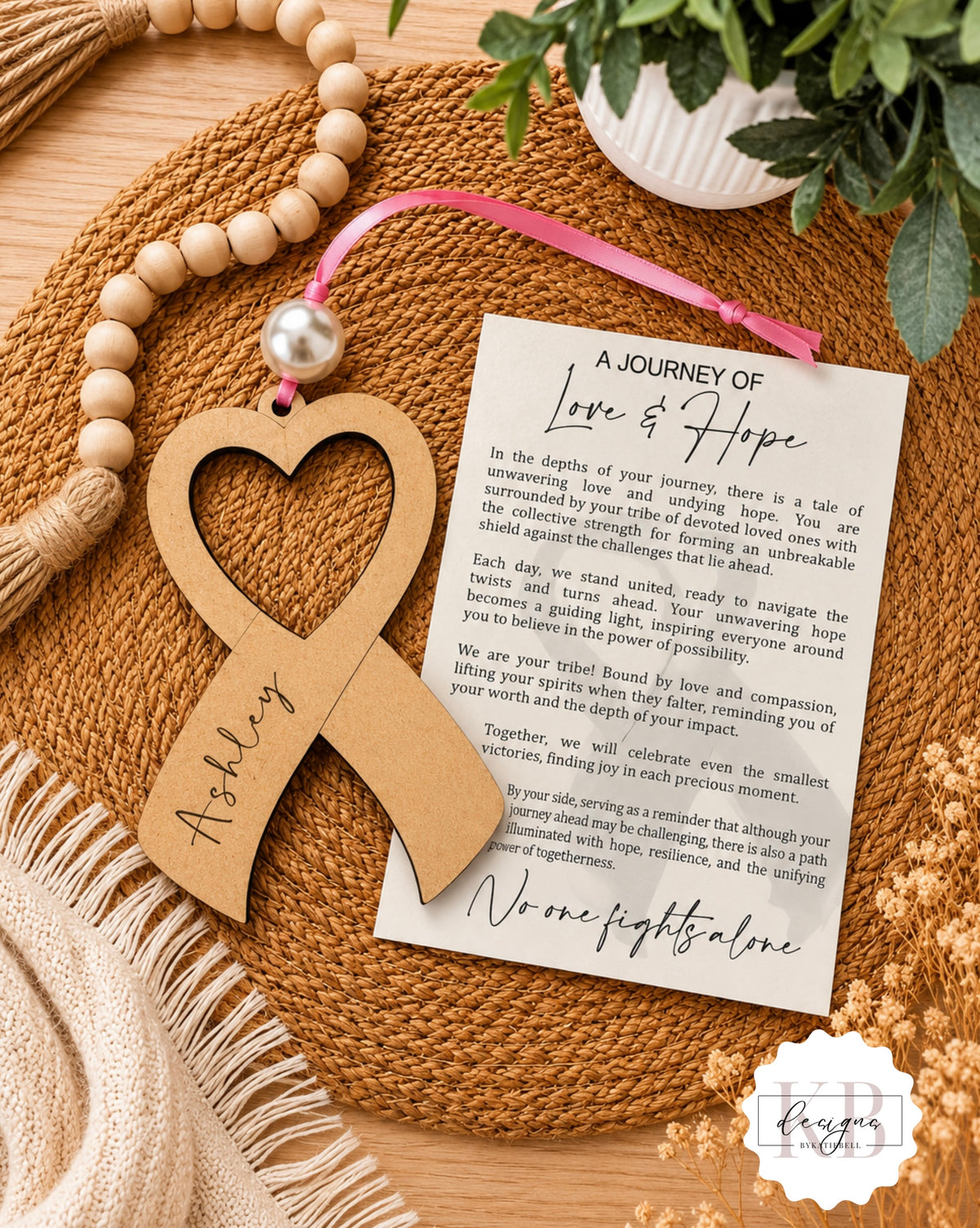 Breast Cancer Support Ornament, Engraved Pink Ribbon Ornament, Personalized Breast Cancer Gift, Cancer Survivor Gift, Hope & Strength Keepsake