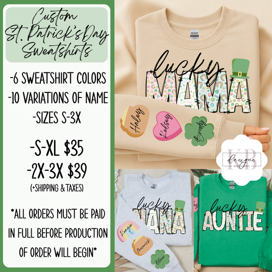 Custom St. Patrick’s Day Sweatshirt | Gildan 1800 Crewneck | Lucky Mama Irish Shirt